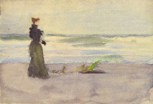 Woman on Beach by Thomas Pollock Anshutz - Hand-Painted Oil Painting Reproduction
