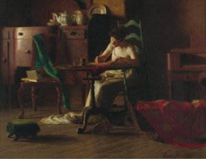 Woman writting on a table by Thomas Pollock Anshutz Oil Painting