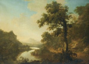 A Wooded River Landscape With Figures On A Path by Thomas Roberts Oil Painting