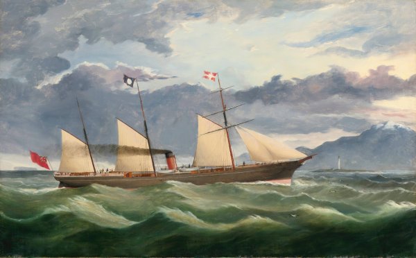 A Merchant Navy Steamer Approaching The Coast, Potentially Port Chalmers, New Zealand  by Thomas Robertson - Hand-Painted Oil Painting Reproduction