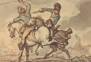 Cavalry Skirmish by Thomas Rowlandson Oil Painting