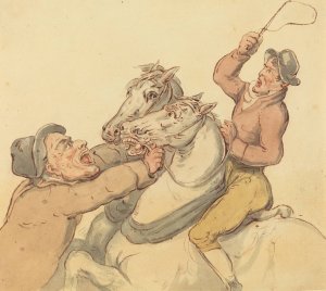 Drovers With A Pair Of Rearing Horses by Thomas Rowlandson Oil Painting