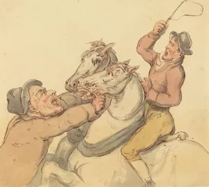 Drovers With A Pair Of Rearing Horses by Thomas Rowlandson Oil Painting