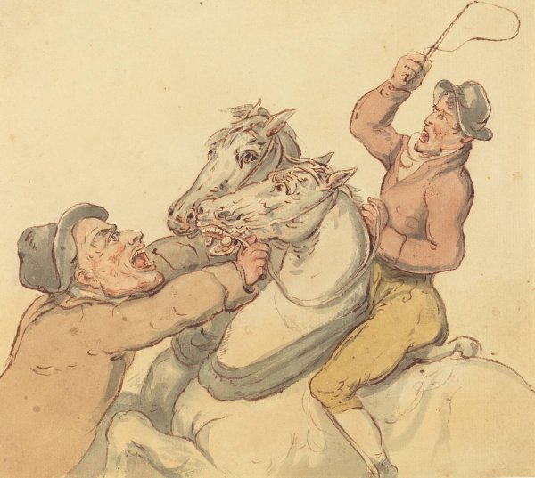 Main Product Photo of Drovers With A Pair Of Rearing Horses Painting by Thomas Rowlandson