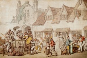 Figures outside a coaching inn by Thomas Rowlandson Oil Painting