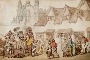 Figures outside a coaching inn by Thomas Rowlandson Oil Painting