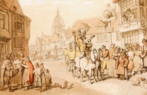 The Arrival Of A Coach At The Dolphin Inn, Greenwich by Thomas Rowlandson Oil Painting