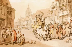 The Arrival Of A Coach At The Dolphin Inn, Greenwich by Thomas Rowlandson Oil Painting