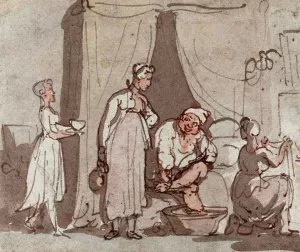 The Foot Bath by Thomas Rowlandson Oil Painting