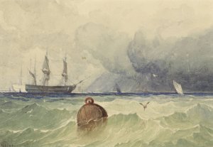 Driemasters voor anker bij opkomend zwaar weer by Thomas Sewell Robins Oil Painting