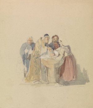 A Christening by Thomas Shotter Boys Oil Painting