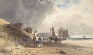 Figures on a Beach, Northern France by Thomas Shotter Boys Oil Painting