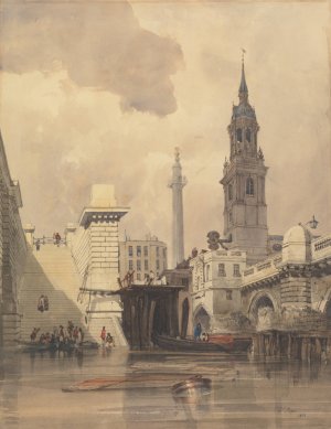 The Church of St. Magnus the Martyr, London Bridge, with the Monument in the Background by Thomas Shotter Boys Oil Painting