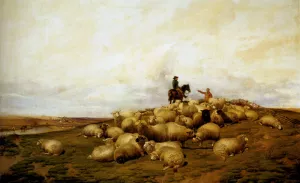 A Shepherd With His Flock by Thomas Sidney Cooper - Oil Painting Reproduction