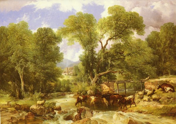Main Product Photo of A Wooded Ford Painting by Thomas Sidney Cooper