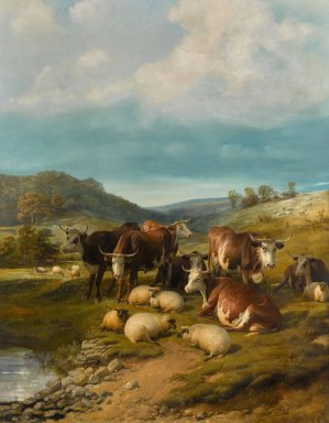 Cattle and Sheep at a Watering Place by Thomas Sidney Cooper Oil Painting