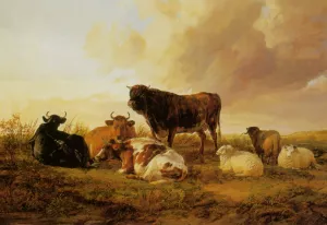 Cattle and Sheep in a Field by Thomas Sidney Cooper Oil Painting