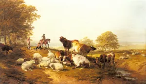 Cattle and Sheep Resting in an Extensive Landscape by Thomas Sidney Cooper - Oil Painting Reproduction
