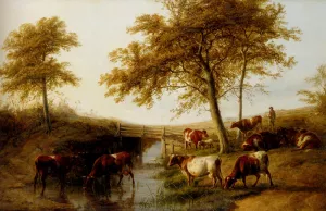 Cattle Resting By A Brook by Thomas Sidney Cooper - Oil Painting Reproduction