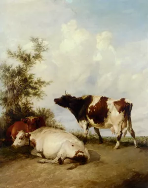 Cows in a Meadow by Thomas Sidney Cooper - Oil Painting Reproduction