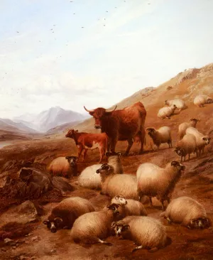 In The Highlands Oil painting by Thomas Sidney Cooper