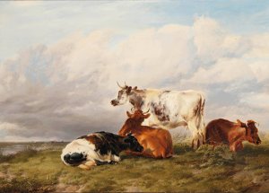 In the meadows at noon by Thomas Sidney Cooper Oil Painting