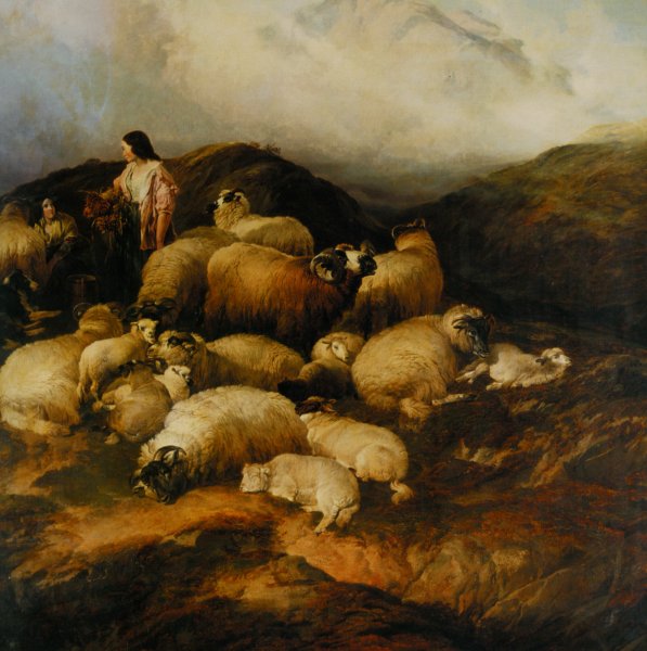 Main Product Photo of Peasants and Sheep Painting by Thomas Sidney Cooper