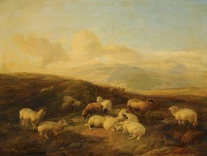 Sheep In A Moorland Landscape by Thomas Sidney Cooper Oil Painting