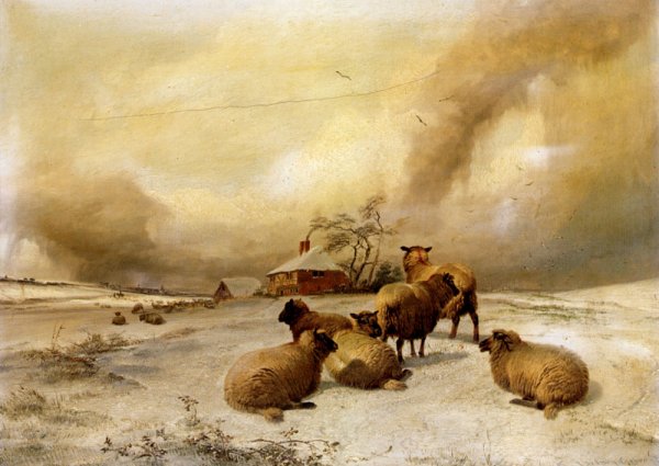 Main Product Photo of Sheep In A Winter Landscape Painting by Thomas Sidney Cooper