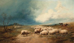 The fleecy charge by Thomas Sidney Cooper Oil Painting