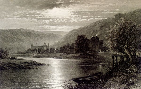 Main Product Photo of Tintern Abbey, Moonlight On The Wye Painting by Thomas Sidney Cooper