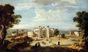 A Church Procession Entering Furness Abbey by Thomas Smith Of Derby - Oil Painting Reproduction