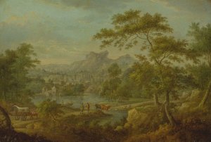 An Imaginary Landscape with a Wagon and a Distant View of a Town by Thomas Smith Of Derby Oil Painting