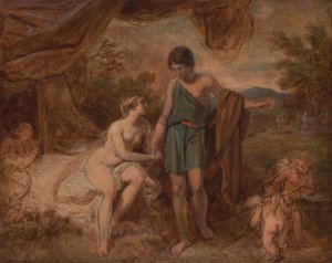 An Unfinished Study of Venus and Adonis by Thomas Stothard Oil Painting