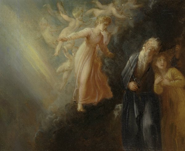 Prospero, Miranda and Ariel, from 'The Tempest,'Act I, Scene ii  by Thomas Stothard - Hand-Painted Oil Painting Reproduction
