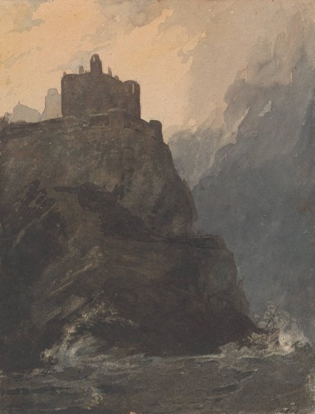 Castle on Cliff, with a Stormy Sea, and Shipwreck at Base of Cliff  by Thomas Sully - Hand-Painted Oil Painting Reproduction