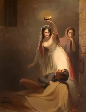 Cecelia Howard and Katherine Plowden arousing the prisoner Edward Griffith from his slumber by Thomas Sully Oil Painting
