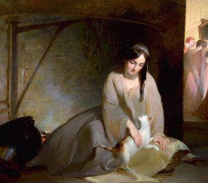 Cinderella at the Kitchen Fire by Thomas Sully Oil Painting