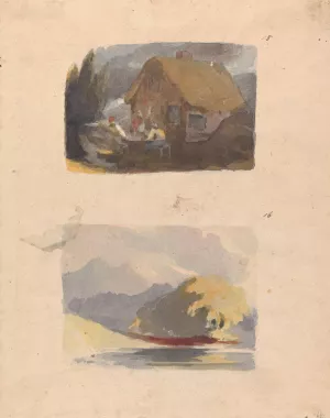 Cottage with Figures in Front by Thomas Sully Oil Painting
