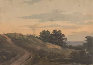 Hilly Landscape with House, Path, and Figures by Thomas Sully Oil Painting