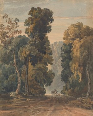 Horse, Cart and Driver on Wide, Tree-lined Lane by Thomas Sully Oil Painting