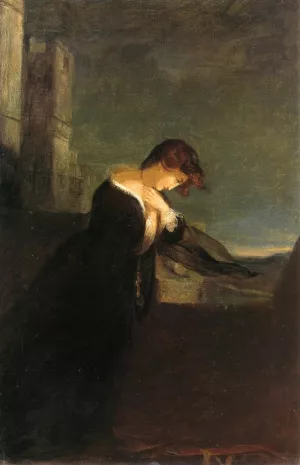 Lady on the Battlements of a Castle by Thomas Sully - Oil Painting Reproduction