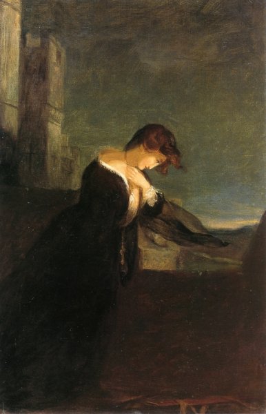 Lady on the Battlements of a Castle by Thomas Sully - Hand-Painted Oil Painting Reproduction