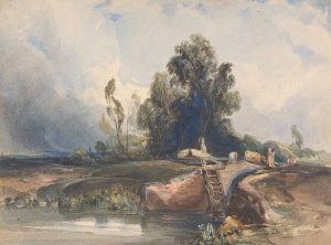 Landscape with Canal and Lock; Figures at Lock by Thomas Sully Oil Painting