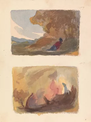 Landscape with Figure Reclining Against Hill - Titian and Venetian School by Thomas Sully Oil Painting