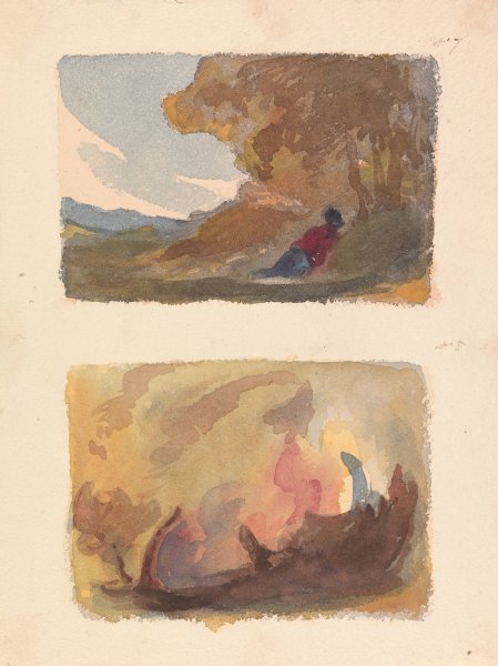 Landscape with Figure Reclining Against Hill - Titian and Venetian School  by Thomas Sully - Hand-Painted Oil Painting Reproduction