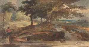 Landscape with Knoll with Trees, Figure on Horseback by Thomas Sully Oil Painting