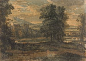 Landscape with Mountains, Castle, Trees and Lake by Thomas Sully Oil Painting