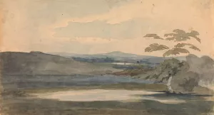 Landscape with Trees and Mountains, Lake in Foreground by Thomas Sully Oil Painting