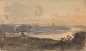 Landscape, with Winding River, Figure on Hill in Foreground Oil painting by Thomas Sully